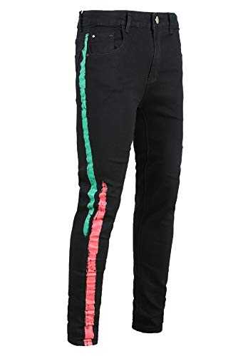 FEESON Men's Casual Distressed Ripped Jeans Skinny Stretchy Side Color Ribbon Pants