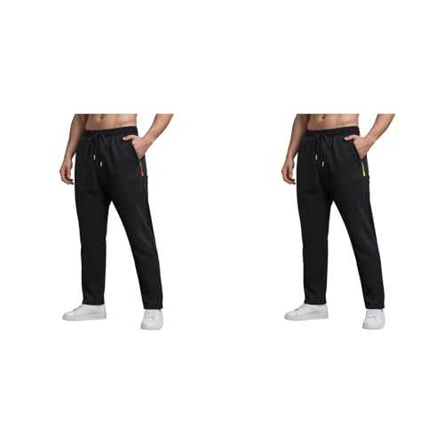 2 Pack Men's Jogging Bottoms with Zip Pocket Casual Trousers for Men UK Elastic Drawstring Waist Loose-fit Jogging Sweatpants Straight Leg Lightly Tracksuits Bottom Sports Gym Trousers