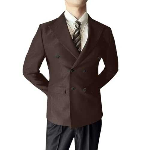 Men's Suits Double Breasted Linen Turn-Down Collar Suit Men's Coats Slim Fitted Wedding Beach Casual Suits Button Up Gentleman Suit Pocket V Neck Suit