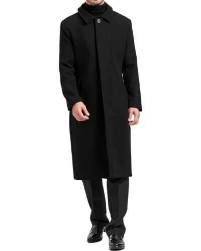Mens Black Overcoat Wool & Cashmere Single Breasted Long Coat Winter Topcoat Warm Jacket