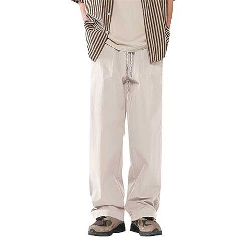 Chino Trousers Men's Loose Business Casual Trousers Plain Cotton Elasticity Chino Trousers High Waist Suit Trousers with Pocket Lightweight Long Work Pants Straight Trousers Dungarees