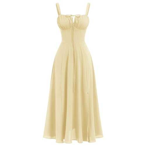 OMEWEE Women's Spring Summer Boho Sundress Square Neck Floral Corset Dress Spaghetti Strap Ruched Flowy Slit Bustier Midi Dresses for Women Going Out A Line Casual Beach Long Dress