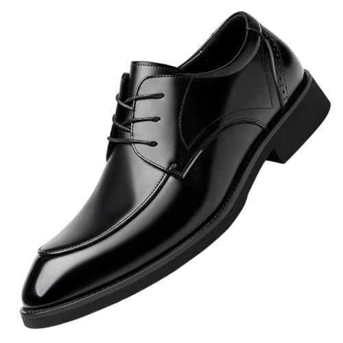 Men's Invisible Height Increasing Elevator Shoes, Leather Lace-Up Formal Brogues Oxfords - 3.14 Inches Taller