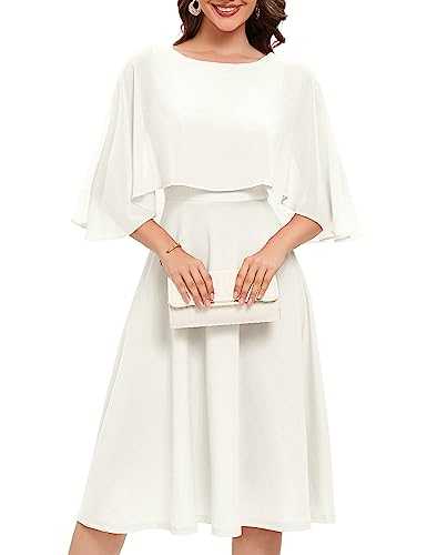 Fynadressr Womens Cape Dress with Chiffon Overlay Knee Party Cocktail Wedding Guest Dresses