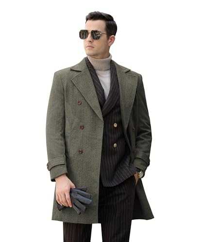 Diaryan Men's Peacoat Jackets Grey Coats Casual Winter Trench Coat Herringbone Long Jacket Warm Wool Overcoat for Men