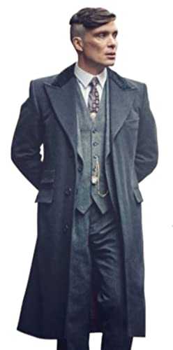 Fashions Hyped Mens Cillian Murphy Black Wool trench Coat Thomas Shelby Cosplay Black Trench Coat Men