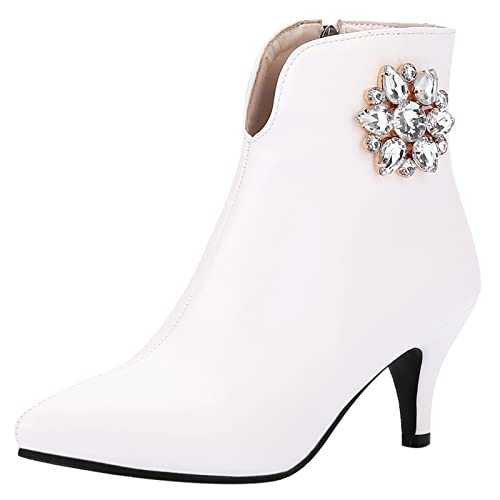 MJIASIAWA Women Pointed Toe Winter Chelsea Kitten Heel Ankle Boots With Bows