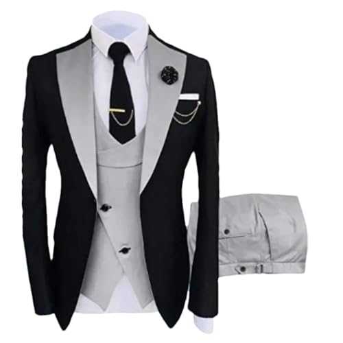 Men Suits 3 Pieces Best Man Groom Wedding Tuxedo Slim Fit Jacquard Two-Color Blazer Jacket Vest Pants