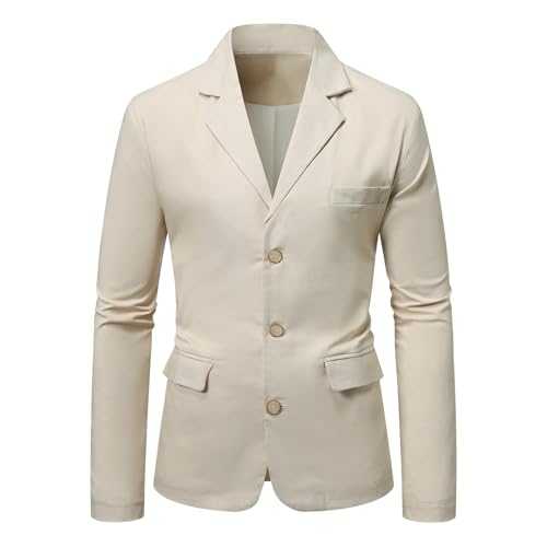 Mens Linen Cotton Blazers Smart Casual Blazers for Men Soft Cotton Slim Fit Suit Jackets Regular Fit Wedding Jackets Leisure Outdoor Coats Comfortable Sporty Coats Solid Notch Lapel Outwear