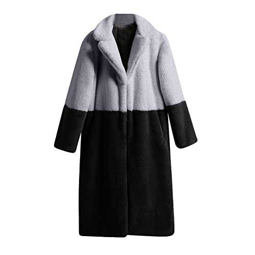 Teddy Bear Coats for Women Uk Faux Fur Overcoats, Winter Coats for Women Plus Size Color Block Thicker Thermal Soft Plush Jacket Pea Coats, Long Sleeve Lapel Army Green Ladies Coats Sale Clearance