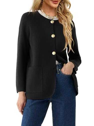 Saodimallsu Jackets Women's Round Neck Long Sleeve Top Autumn Winter Warm Blazer Elegant Business Coats with Pocket