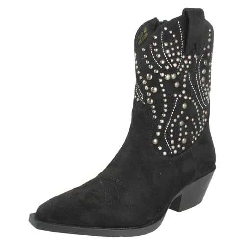 Spot On Ladies Stud Detailed Small Heel Zip Ankle Cowboy Boots F51257