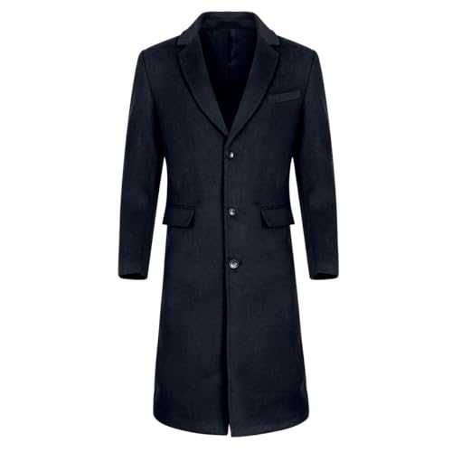 Allthemen Mens Long Winter Coat Wool Slim Fit Outerwear Lapel Collar Trench Coat Business Elegant Coats