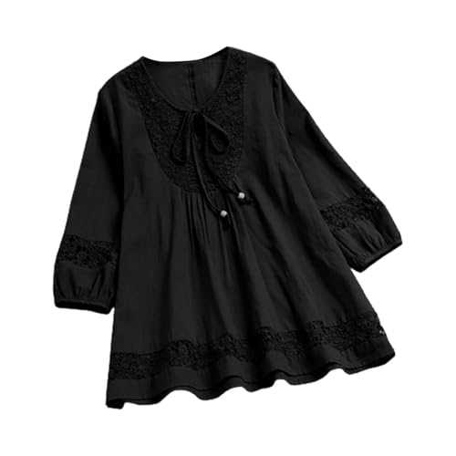 Cocila Women Cute Shirts Vintage Lace Patchwork Bow Cotton Line Square Neckline with Flared Sleeves Three Quarter Blouses Top T Shirts Loose Fit Tunic for Women