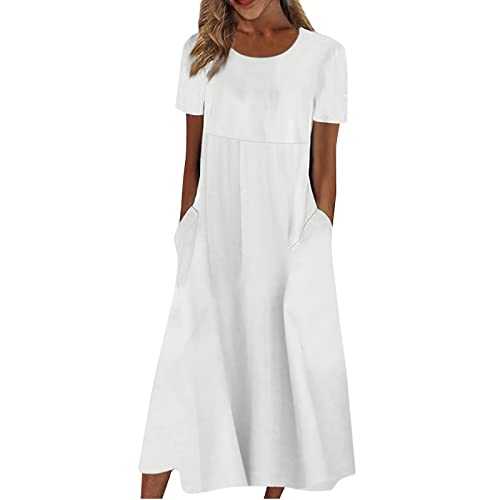 AMDOLE Women's Beach Dresses Casual Solid Color Short Sleeve Botton Dress with Pocket Casual Long Dress Rustic Dresses for Women Casual