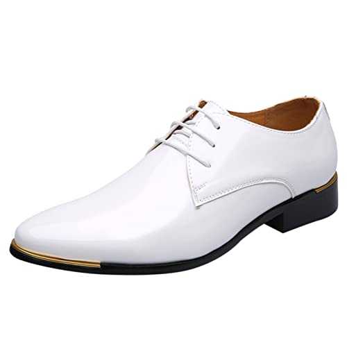 Men's Fashion Lace Up Leather Shoes Retro Shiny Patent Solid Color Pointed Toe Shoes Mens Business Classical Leather Casual Office Wedding Shoes Men Loafers