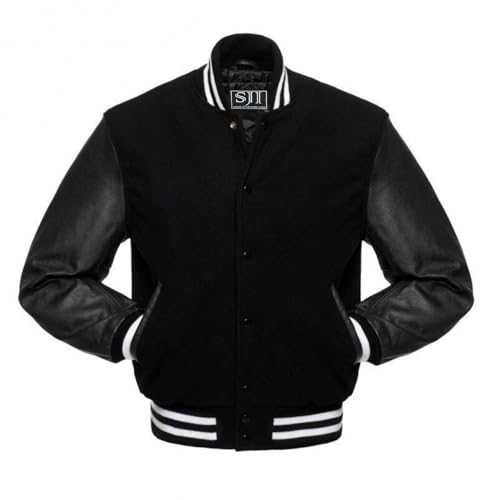 SJI Sports King Letterman bomber Varsity jacket Genuine Leather-Sleeve Premium Quality white trim