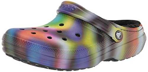unisex adult Men's and Women's Classic Tie Dye Lined | Fuzzy Slippers Clog, Solar Rainbow, 8 Women 6 Men US