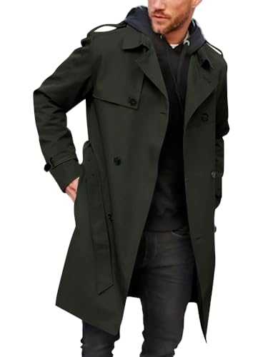 Gafeng Men's Trench Coat Slim fit Double Breasted Belted Windbreaker Lapel Long Jacket Casual Windproof Overcoat