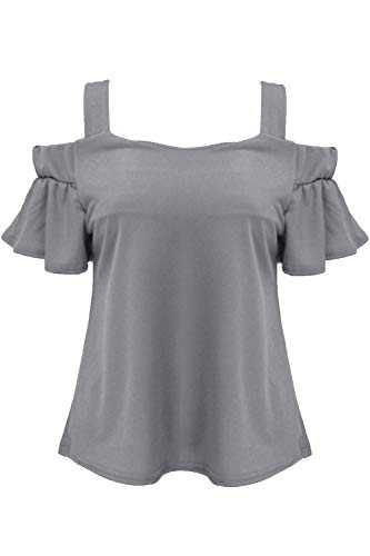 Oops Outlet Womens Strappy Cold Cut Off Shoulder Bardot Bell Sleeves Flared Swing Top