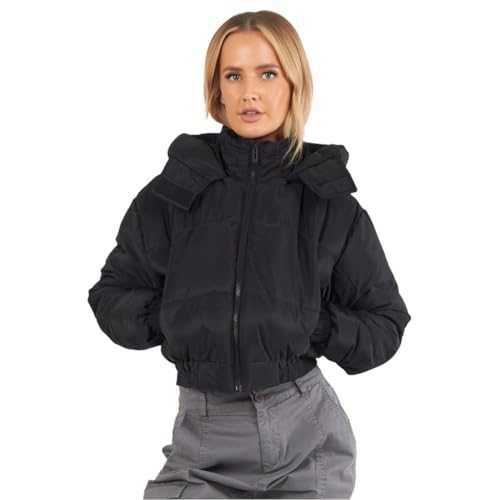 janisramone® Womens Puffer Jacket with Hood - Zip Closure Winter Jackets for Women UK - Short Ladies Quilted Jackets with Pockets - Ladies Lightweight Padded Jackets