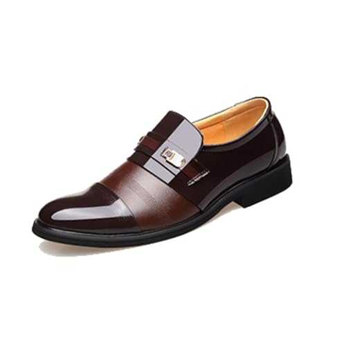 Men's Classic Business Dress Shoes, Round Toe Oxford Work Formal Shoes, PU Leather Slip-On Loafers Wedding Dress Shoes,Brown,5.5 UK