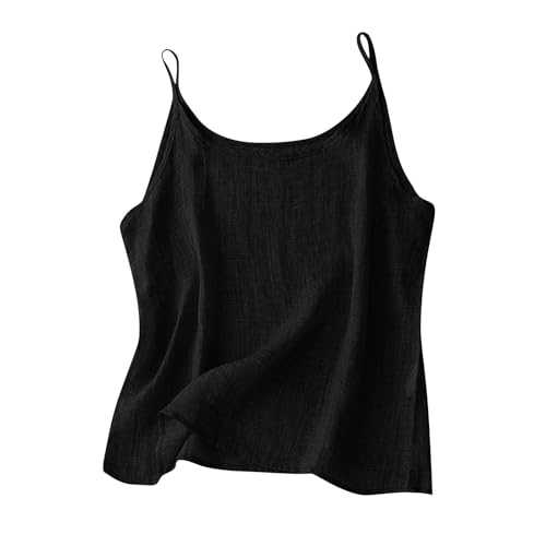 Linen Camisole Tops for Women UK Sleeveless Vest Tops Summer Fashion Cotton Linen Baggy Shirt Blouse Plain Swing Camisole Retro Vests Casual Loose Solid Tee Tunic for Women UK