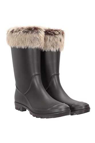 Mountain Warehouse Faux Fur Womens Wellies - Fully Waterproof Ladies Wellington Rain Boots, Cotton Lining, Moulded Footbed - Best for Autumn Winter, Outdoors & Daily Use