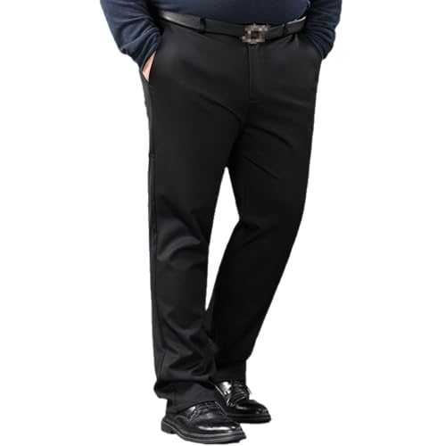 MANYUBEI Men's Suit Trousers, Stretch Plus Size High Waist Formal Smart Work Trousers Comfort Loose Fit Business Office Casual Trousers with Pockets, 60,Black