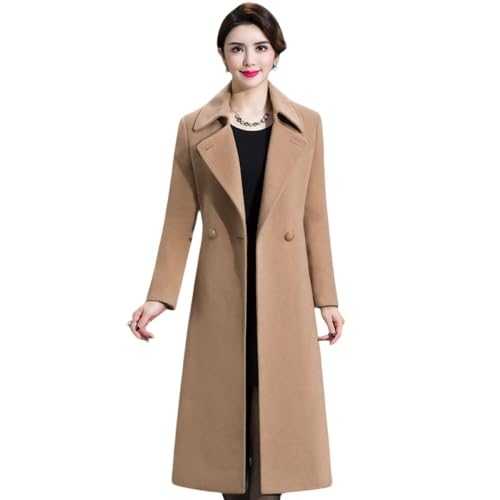 LCDIUDIU Women'S Camel Winter Woolen Blend Long Trench Coat,Notched Lapel Double Breasted Blazers Mid-Length Jacket, Autumn Warm Long Sleeve Slim Fit Elegant Belted Outwear With Pocket