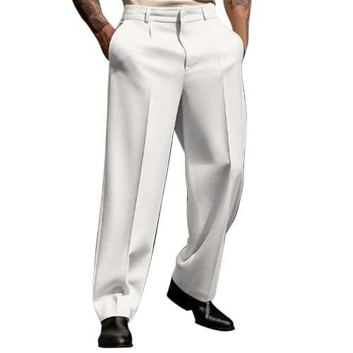 Men Suit Pant Straight Leg Pleated Formal Pants Elasticated Dress Trousers Flat Front Chino Trousers Stretch Smart Casual Business Office Commute Pants Long Slacks