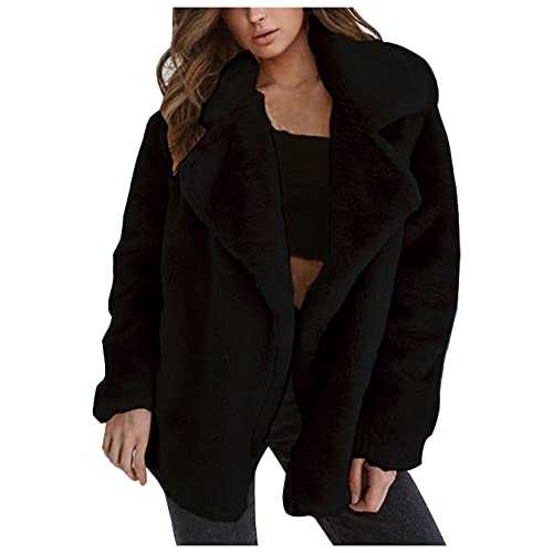 DUHENWU Teddy Bear Coats for Women UK Faux Fur Overcoats Thickened Warm Winter Coats Plus Size Solid Color Thermal Soft Plush Jacket Faux Fur Overcoats Long Sleeve Lapel Collar Cardigan