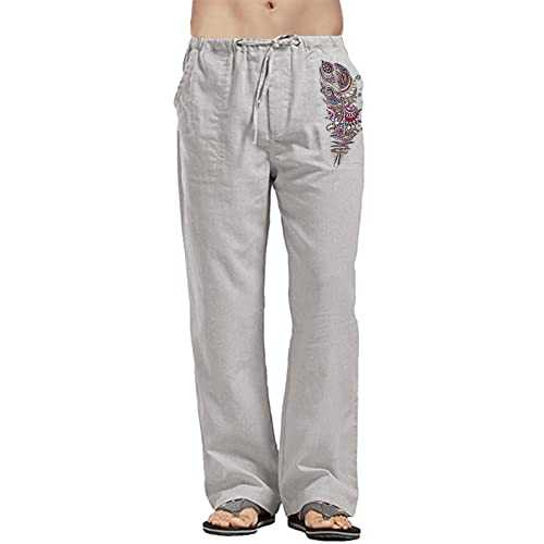 NQyIOS Men's Cotton Linen Exercise Pants - Open Bottom Athletic Lounge Sweat Pants With Pockets - Loose Comfort Fit Work Joggers