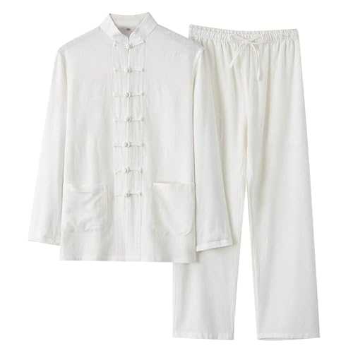 Men's and Linen Set 2 Piece Clothing Shirt Casual Set Long Sleeved Pants Set Men Suits Slim Fit 44r