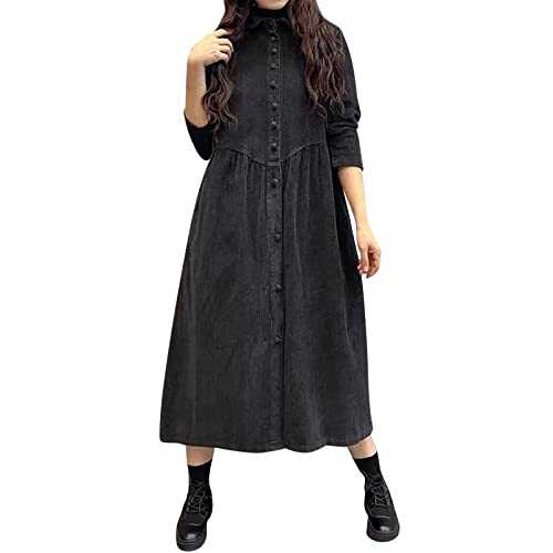 AMDOLE Women Dresses Below The Knee Women Simple Coats Solid Color Long Sleeve Corduroy Inspiration Thick Wrinkled Plus Size Coats Summer Wrap Dress for Women