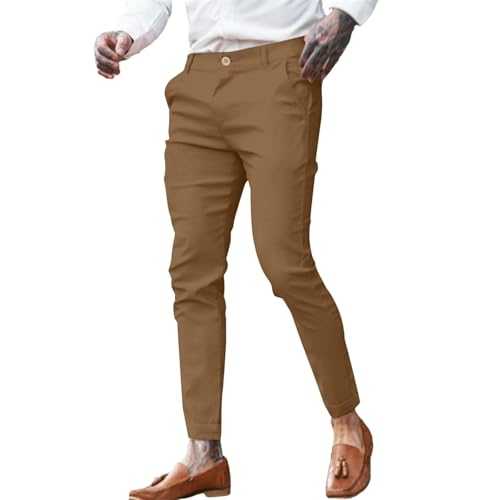 Caxndycing Chino Trousers Men's Stretch Slim Fit Elegant Suit Trousers Business Casual Casual Trousers with Drawstring and Pockets Plain Straight Fabric Trousers Breathable Long Trousers