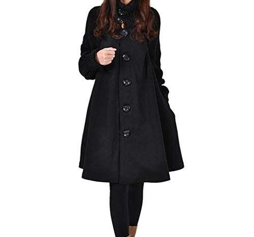 Womens Cape Coat Turtleneck Chunky Faux Wool Knitted Pocket Loose Button Outerwear UK 8-14