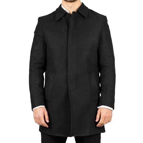 Infinity Leather Men's Wool Blend Overcoat Classic Collar Winter Jacket Trench Coat