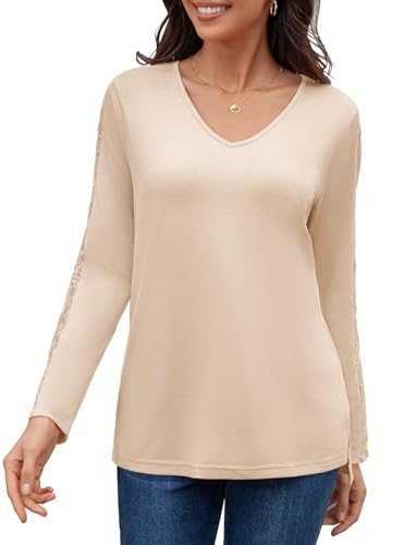 Womens Long Sleeve Lace Tops Dressy Business Casual Blouses V Neck Tees Shirts Side Split Loose 2025 Clothes