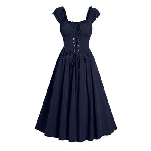 HAOLEI Renaissance Dress Women UK Sale,Vintage Medieval Chemise Dress Victorian Pinafore Cottagecore Dress Gothic Punk Halloween Costumes Rockabilly Party Fancy Irish Peasant Dress Over Dress
