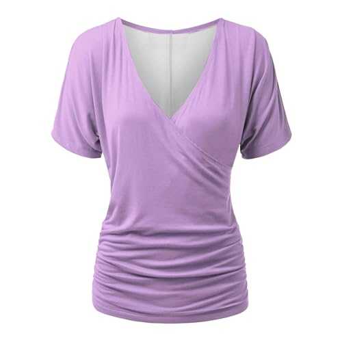 Women's Summer Tops Sale Clearance Short Short Sleeve V-Neck Wrap Ruched Blouses Shirts Ladies Loose Fit Tees Tops Women Ruched T Shirt Office Work Shirt Going Out Tops Ladies Jersey Wrap Top