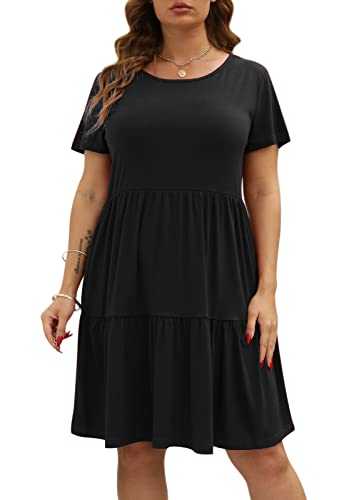 Nemidor Women's Loose Short Sleeve Plus Size Plain T-Shirt Dress Casual Layered Swing Midi Dress with Pocket