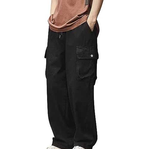Generisch Casual Cargo Trousers for Men, Plain Colour, Comfortable, Straight Leg, Relaxed Pocket Trousers, Running Trousers, Men's Windproof Jogging Bottoms, Short Men's Tracksuit Bottoms