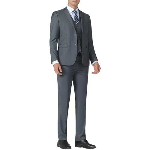 Men's 3 Piece Solid Tuxedo Set Single-Breasted Business Blazer Party Prom Slim Fit Button Suit