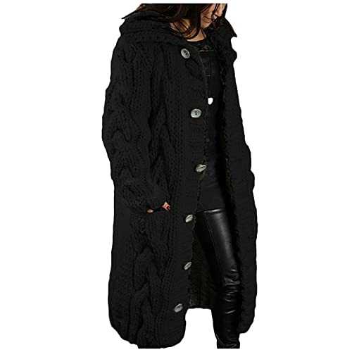 Zeiayuas Chunky Cardigans for Women UK Cable Knitted Open Front Cardigan Coats Knitted Sweater with Hooded Pockets Casual Loose Jackets Ladies Winter Knitwear Oversized Warm Sweaters Coats