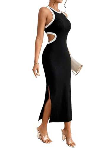 GORGLITTER Women's Summer Cut Out Waist Bodycon Long Dress Slit Side Party Club Tank Dresses