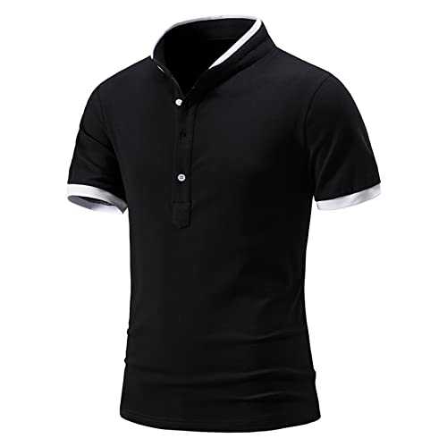 Mens Fashion Casual Sports Solid Color Stand Collar Short Sleeve Shirt Top Blouse Mens Fitted Basics