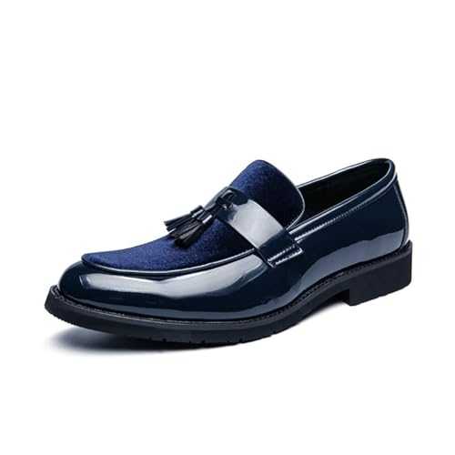 LMUIPMAA Men's Patent Leather Loafers Tassel Tuxedo Dress Shoes Slip-On Formal Prom Penny Loafers Banquet Flats