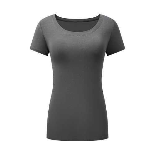 OThread & Co. Women's Short Sleeve T-Shirt Comfy Scoop Neck Tee Basic Ribbed Knit Layer