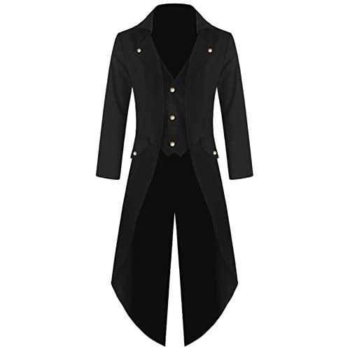 BOTCAM Men's Coat Tailcoat Jacket Gothic Frock Coat Costume Praty Outwear Wool Trench Coat